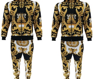 Mens Tracksuit 2ps Set Tim Bottoms Joggers Baroque Print Urban Hip Hop Top Outfit Men Sweatshirts Sweatpants Athletic Track Suit