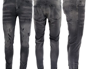 Jeans para hombre Negro Georgio Peviani Patchwork Pintura Salpicaduras Desgastados Jeans de mezclilla para hombres Reino Unido