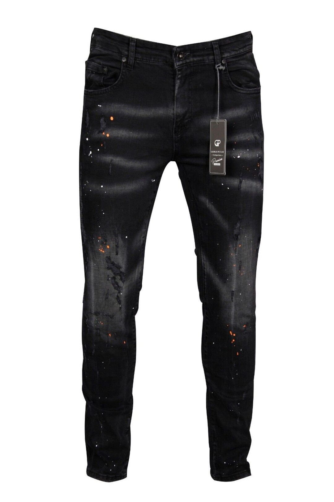 Mens Jeans Black Georgio Peviani Patchwork Paint Splatter Distressed ...