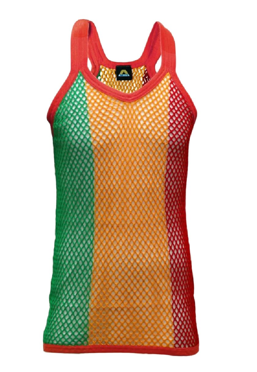 Mens Rasta Jamaica Vest Plain String Fishnet Mesh Gym Summer Muscle ...