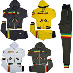 Mens Rasta Tracksuit 2 Piece Zipper Multicolour Men's Matching Sweatshirts Sweatpants Athletic Hoodie & Joggers Zip Pants Bottoms Track Suit