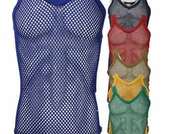Original Pendeen Mens Premium 100% Cotton Mesh Fishnet String Vest Top V Neck
