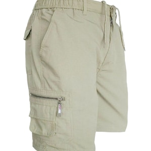 Mens Plain Elasticated Lightweight Shorts Cargo Combat Multi Pocket Cotton M-3XL Stone