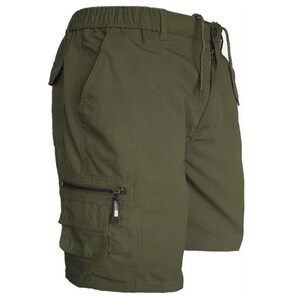 Mens Plain Elasticated Lightweight Shorts Cargo Combat Multi Pocket Cotton M-3XL Khaki