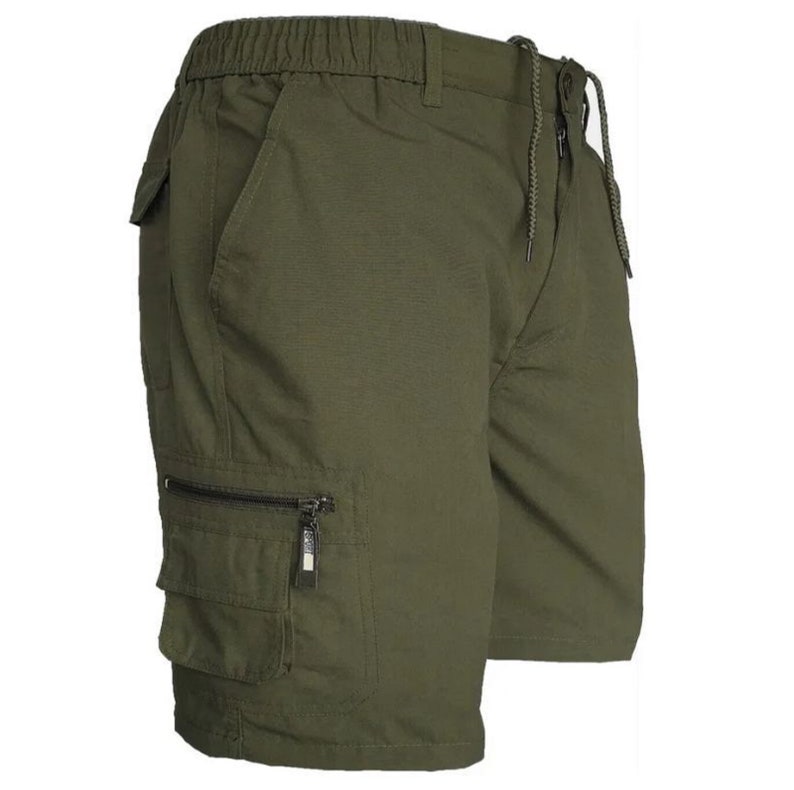 Mens Plain Elasticated Lightweight Shorts Cargo Combat Multi Pocket Cotton M-3XL Khaki