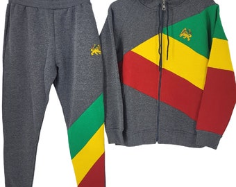 Mens Tracksuit Rasta Multicolor Sweatshirts Sweatpants Athletic Hoodie & Joggers Zip Pants Bottoms  Men Matching Track Suit