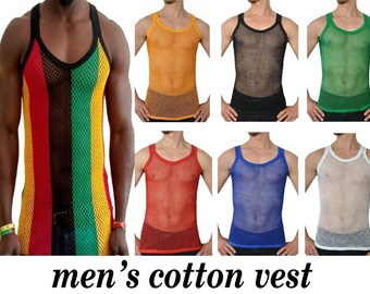 Mens Original Pendeen Vest Men Rasta Mesh Fishnet String Top Cotton Summer Gym Wear