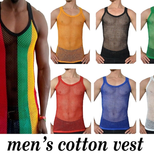 Mens Original Pendeen Vest Men Rasta Mesh Fishnet String Top Cotton Summer Gym Wear