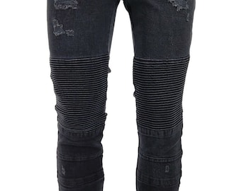 Men's Jeans Black Peviani Designer Slim Fit Ripped Jeans Patchwork Biker Denim Trouser Jeans Pants