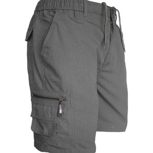 Mens Plain Elasticated Lightweight Shorts Cargo Combat Multi Pocket Cotton M-3XL Grey