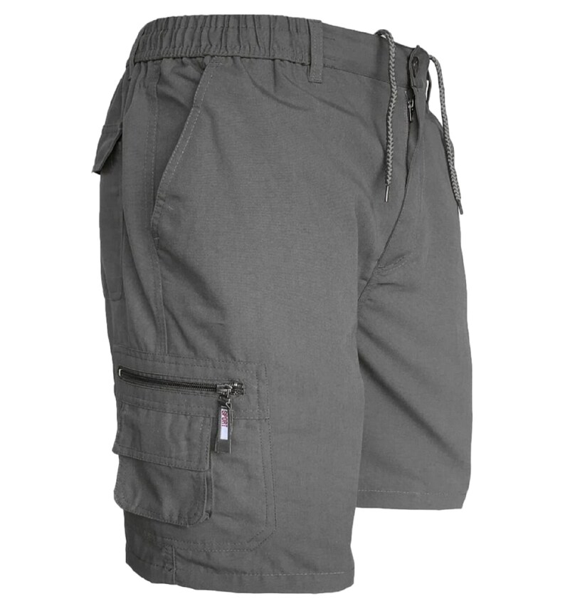 Mens Plain Elasticated Lightweight Shorts Cargo Combat Multi Pocket Cotton M-3XL Grey