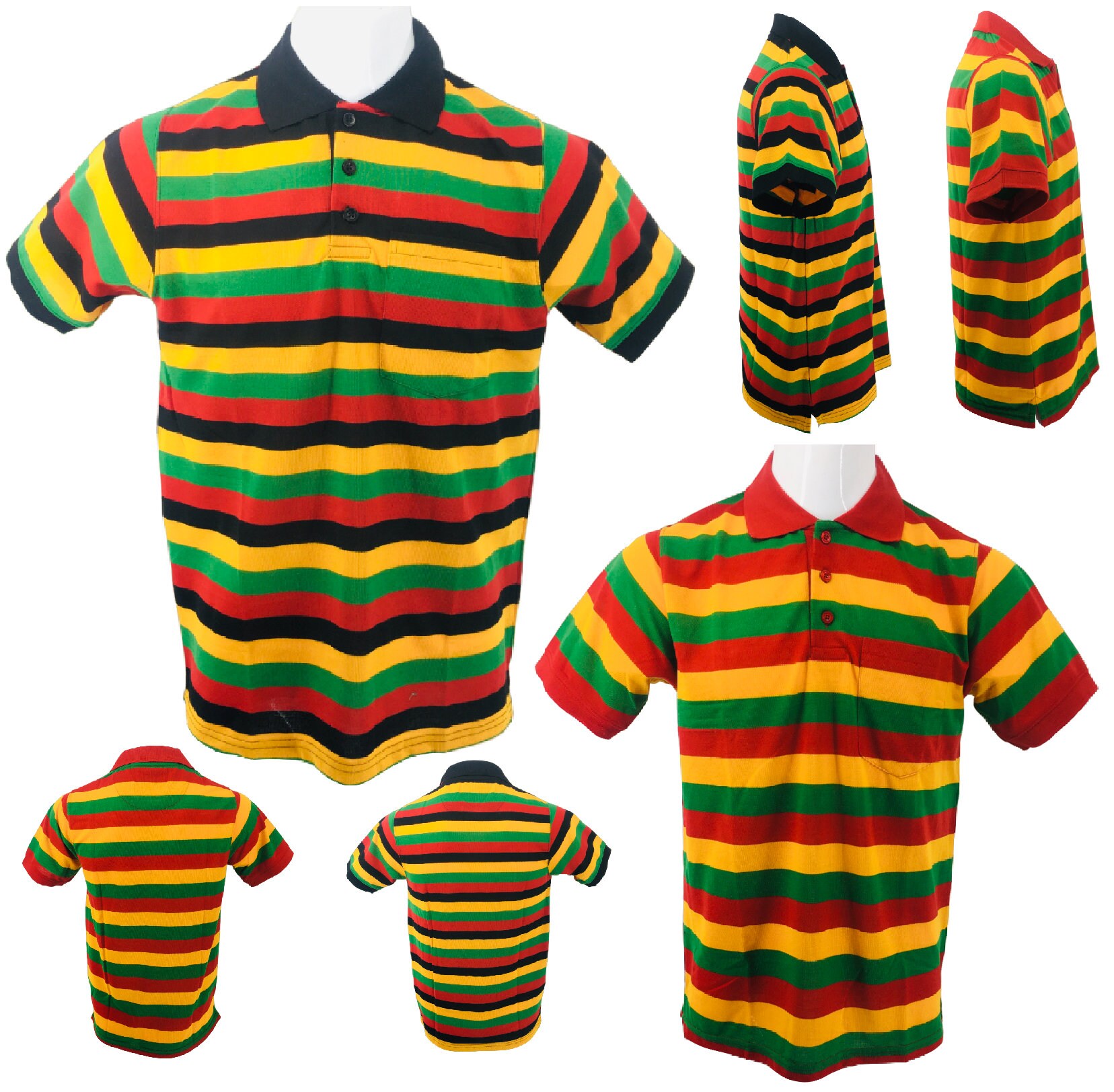Men s Rasta Polo Striped T Shirt Men Collar Short Sleeves Shirt