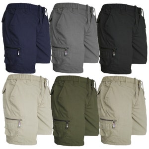 Mens Plain Elasticated Lightweight Shorts Cargo Combat Multi Pocket Cotton M-3XL image 1