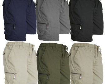 Mens Plain Elasticated Lightweight Shorts Cargo Combat Multi Pocket Cotton M-3XL