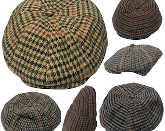 Herren Baker Boy Schiebermütze Schiebermütze Hut Herringbone Gatsby 8 Panel Karo Grandad Hut Einheitsgröße