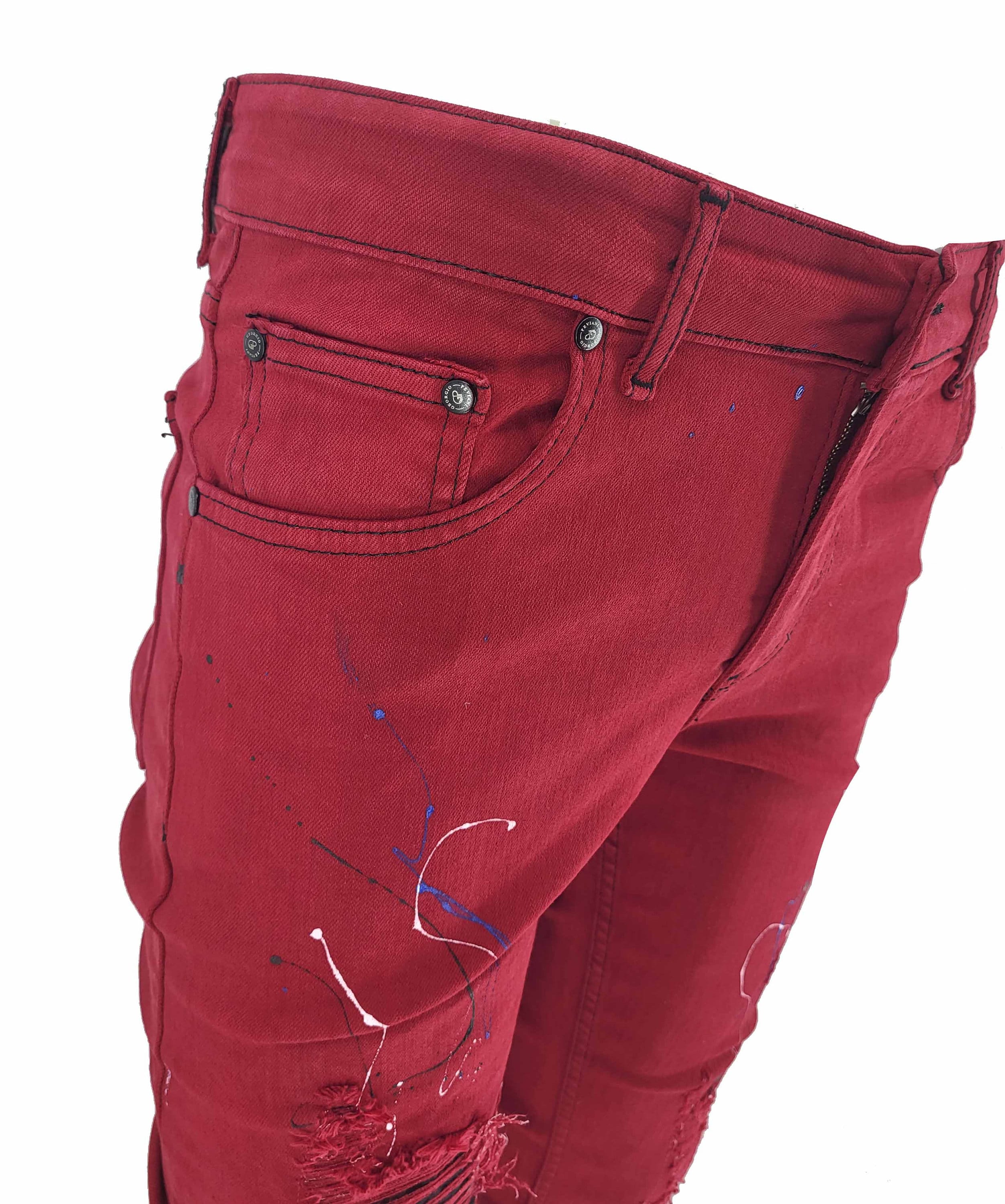 New Georgio Peviani Jeans Fashion Patchwork Paint Splatter Distressed  Ripped Denim Jeans 