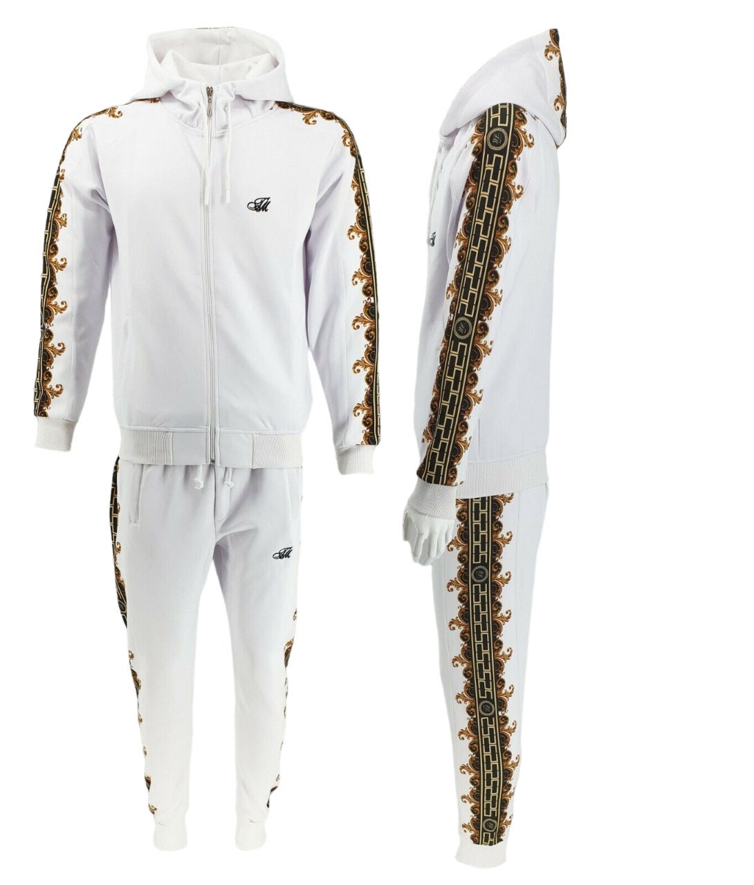 Men's Beige White Band Jogging Set - MSRP €119.90