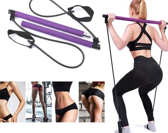 Adjustable Pilates Bar Kit Resistance Band Exercise Stick Toning Gym