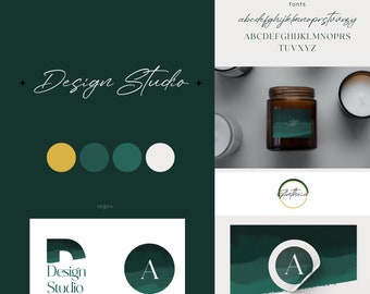 Green branding kit for small business, Canva templates for social media, logo design, branding kit etsy candles shop, professional