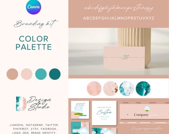 Branding kit colorful boho retro, modern social media kit, Canva branding kit template for small business