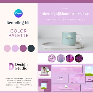 Purple branding kit, social media, lilac templates, canva template, instant download, logo design, business card