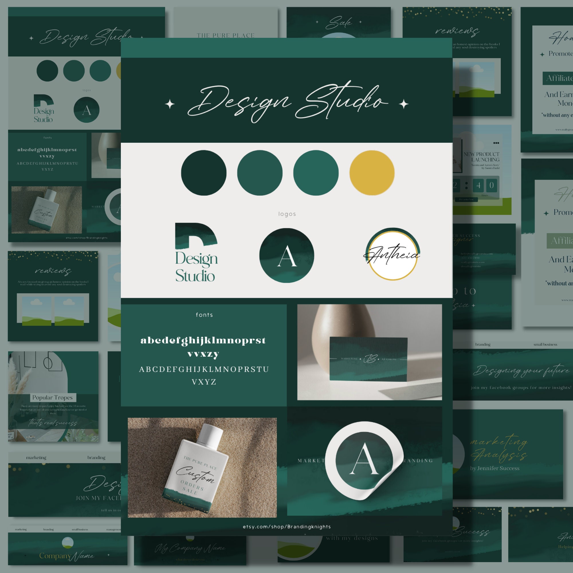 Emerald Green Branding Kit Canva Templates and Color Palette, Logo Design, Branding Package for ...