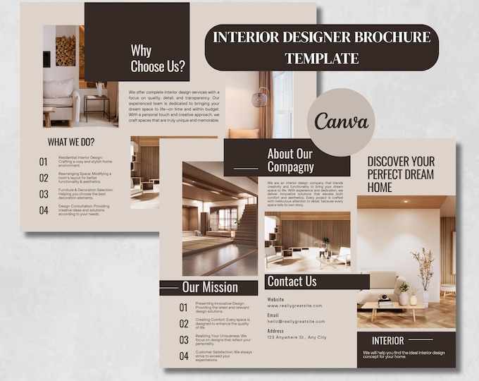 Interior Designer Brochure Canva Template Interior Design Services ...
