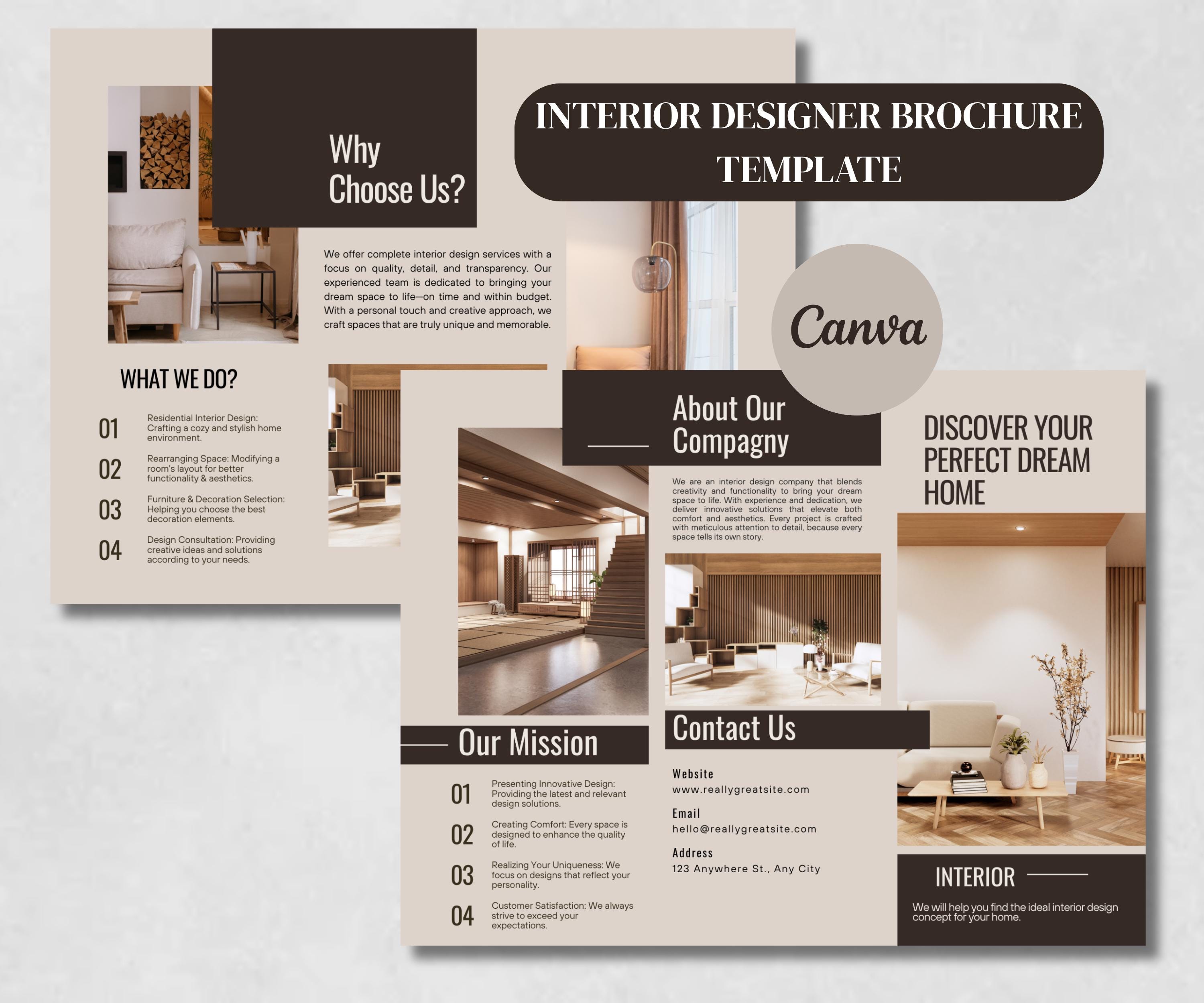 Interior Designer Brochure Canva Template Interior Design Services ...