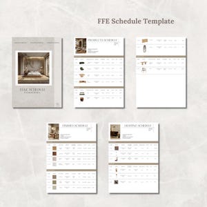 Plantilla de programación de mobiliario, acabados y presentación del proyecto (especificaciones del producto) para diseño de interiores.