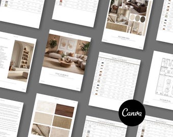 Plantilla de cronograma de muebles, accesorios y acabados para diseño de interiores / Incluye tablero de estado de ánimo