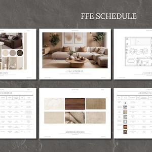 Programme FF&E | Modèle de nomenclature de meubles, d'accessoires et de finitions de design d'intérieur pour les designers d'intérieur | Comprend un tableau d'ambiance