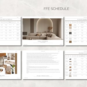 FF&E Schedule, Interior Design Furniture, Fixtures and Finishes Schedule Template,  Interior Designers, Design presentation template