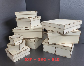 Laser Cut Wood Box With Lid, 10 Different Size Storage Box, Wooden Gift box, DXF, SVG And RLD Files, For 4mm Plywood Material