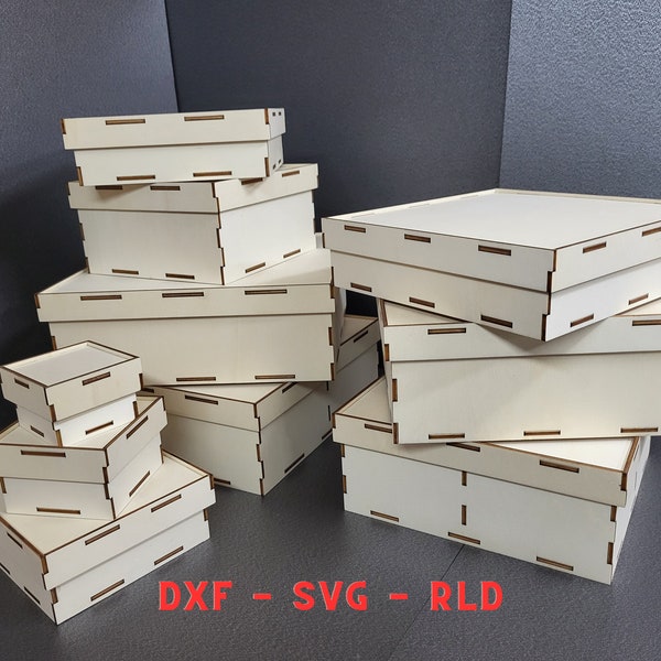 Laser Cut Wood Box With Lid, 10 Different Size Storage Box, Wooden Gift box, DXF, SVG And RLD Files, For 4mm Plywood Material
