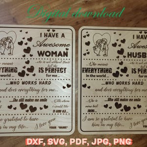 Tableta del amor para esposo, esposa, mujer y hombre. Tableta de San Valentín en formatos DXF, SVG, Pdf, Jpg, Png para grabado láser, impresión, etc.