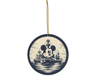 Steamboat Willie Vintage Cartoon Ceramic Ornament