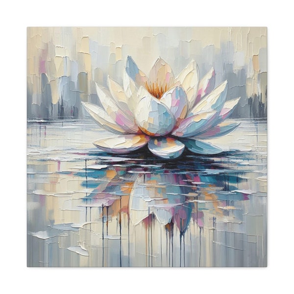 White Lotus Flower Oil Painting Digital Remastered | Lotus Flower Digital Wall Art Canvas | Flower Artwork | Lotus Flower Oil Painting