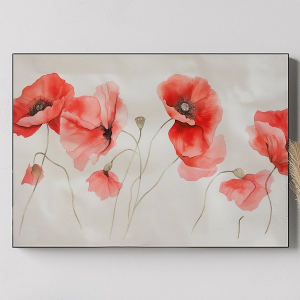 Red Poppy Flowers Canvas Wall Art | Coquelicots Scenery Painting Print for Living Room Décor High Quality Sakura Print Gift for Mothers day