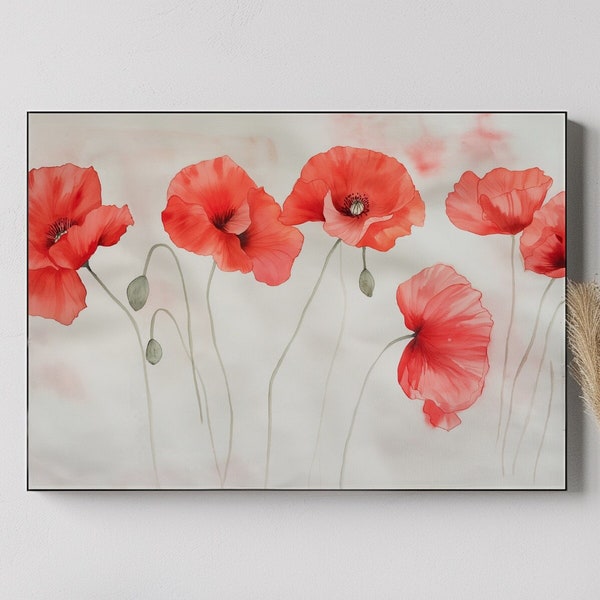 Red Poppy Flowers Canvas Wall Art | Coquelicots Scenery Painting Print for Living Room Décor High Quality Sakura Print Gift for Mothers day