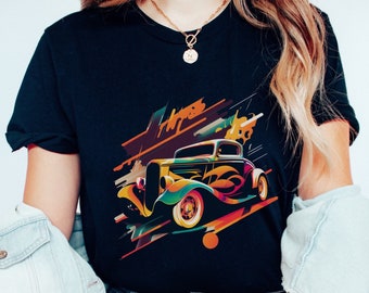 Rockabilly Hot Rod T shirt, Vintage Tee, Retro Car T shirt, Car Enthusiast Gift, Colorful Old School Car T shirt, size S,M,L,XL,2XL,3XL