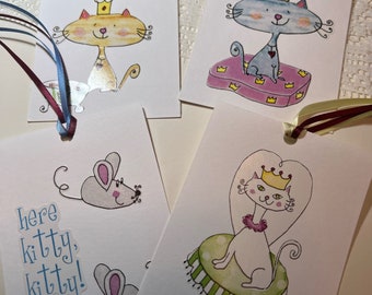 Cat and mouse gift tags (set of 4). One of a kind.