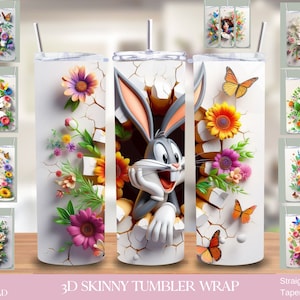 3D Effect Lente Thema Klassieke Cartoons Tumbler Design, 20oz Skinny Sublimatie Tumbler Bundel Wrap, Instant Digitale Download, PNG-sjabloon