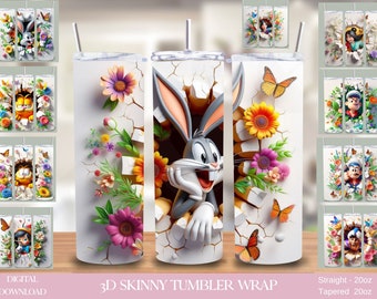 3D Spring Cartoon Tumbler Wrap: 20oz Skinny Sublimation Design (Digital Download)