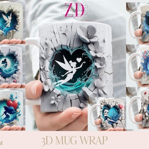 3D-Wassereffekt Klassische Cartoons Silhouette Mug Wrap, 11 Unzen und 15 Unzen Mug Bundle Sublimation Wrap, sofortiger digitaler Download, PNG-Vorlage