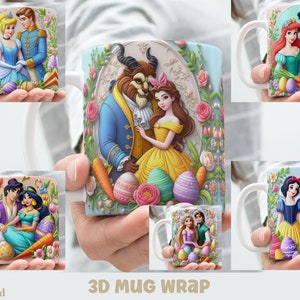 3D Embroidered Effect Easter Classic Cartoon Couple Mug Wrap, 11oz/ 15oz Sublimation Bundle Mug Wrap, Instant Digital Download, PNG Template