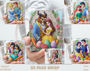 3D Cartoon Couple Mug Wrap: Easter Sublimation Design (Digital Download)