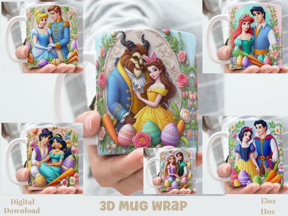 3D Cartoon Couple Mug Wrap: Easter Sublimation Design (Digital Download)