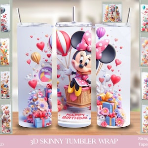 3D-Effekt Geburtstag klassische Cartoons Tumbler Design, 20 Unzen Skinny Sublimation Tumbler Bundle Wrap, sofortiger digitaler Download, PNG Vorlage