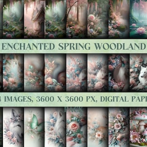 Carta digitale stampabile Fantasy Enchanted Woodland, sfondi magici e misteriosi della foresta per scrapbooking, decorazioni murali e altro, download immediato