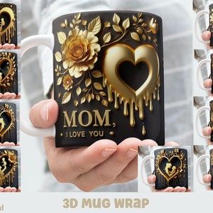 3D Mother And Child Heart Silhouette Mug Wrap, Mother's Day Sublimation Bundle Mug Wrap 11oz / 15oz, Instant Digital Download, PNG Template